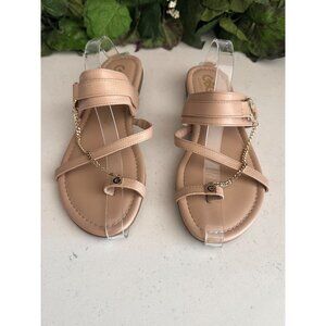 GBG Los Angeles Womens Beige Sandals With Gold Chain Detail Size 9
